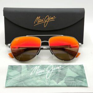 Maui Jim WaiWai Polarized Aviator Sunglassess Grey Hawaii Lava Orange Lens *READ